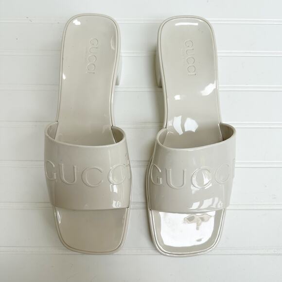 Gucci Rubber Logo Sandals Plastique White PVC Glossy Mule Platform Slide 41 - Picture 5 of 13